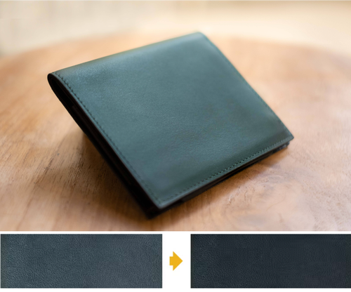 トスカーノ革 深緑のエイジング|薄いコンパクト財布Tenuis第3世代の経年変化